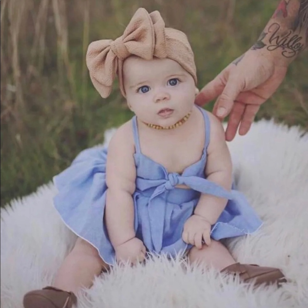 Blue peek a boo bowknot romper dress